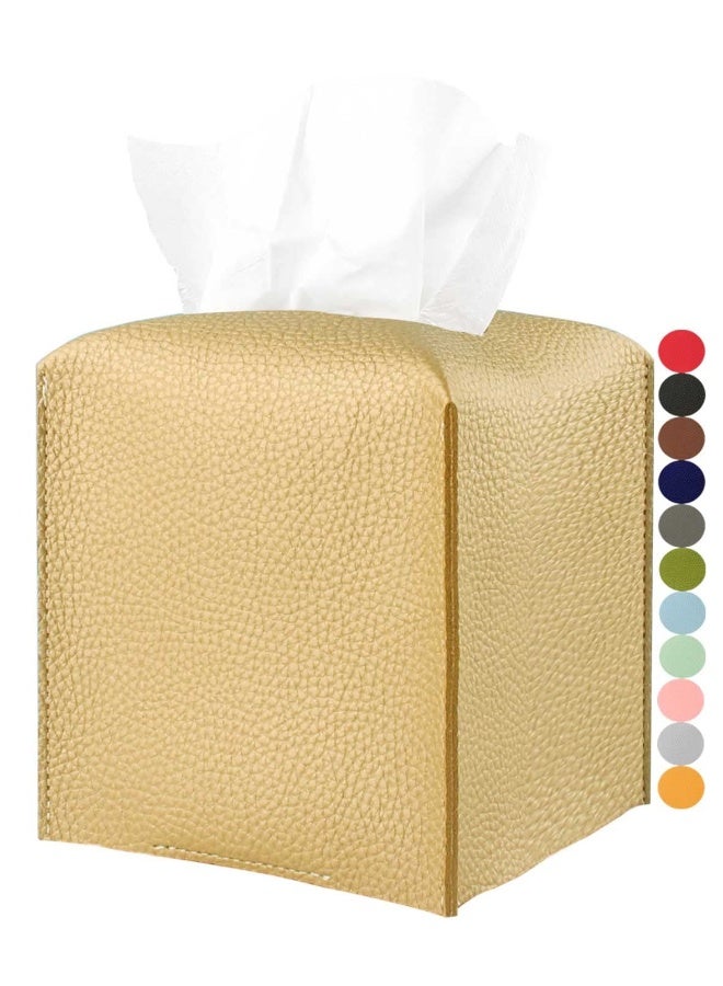 JESMINI Gold Tissue Box Cover Leather - Tissue Holder with Bottom Belt by JESMINI, Decorative Aesthetic PU Leather Tissue Box Holder for Bathroom Home Office Decor - Image 1